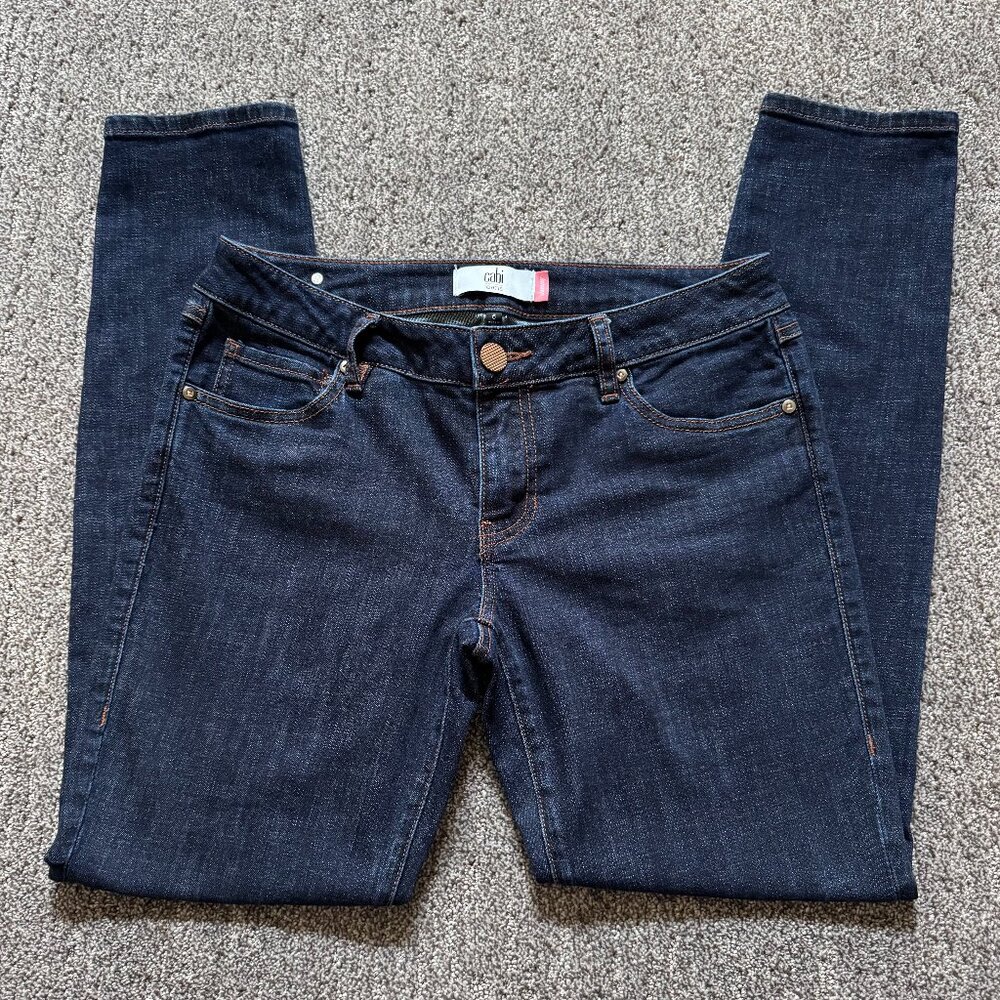 CAbi - Dark Blue Rinse Stretch Denim Low Skinny - Style #5493 - Size 6